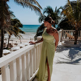 NABILA ALLURE MINT GREEN ONE SHOULDER DRESS