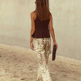 ECRU PRINT WIDE LEG JEANS 6033