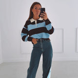 CARLIE BROWN/LIGHT BLUE STRIPED POLO SWEATER