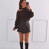 FALL IS COMING BROWN CUT-OUT SWEATER