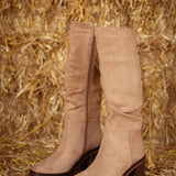 GRACE TAUPE SUEDE HEEL BOOTS