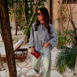 VAMONOS DARK BLUE CHECKERED BLOUSE