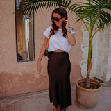 KELTOUM BROWN SATIN SKIRT