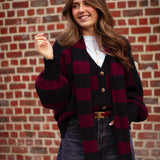 LOST IN THE CITY DARK BLUE/BORDEAUX CARDIGAN WITH SCARF