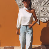 LEONA ECRU ONE SHOULDER BLOUSE