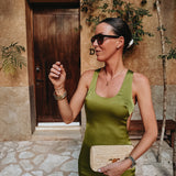 BONANZA OLIVE GREEN SATIN DRESS