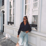 QUINLYN DARK BLUE CUT-OUT BLOUSE