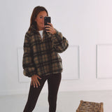 KRISTIEN BEIGE/BROWN CHECKERED TEDDY SWEATER