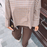 KEIRA TAUPE/BROWN CHECKERED BLOUSE