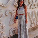 LAYALI BEIGE STRIPED TWO-PIECE SET
