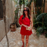 BERENICE RED LINEN ONE SHOULDER DRESS