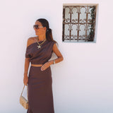 EMPURIA BROWN LINEN TWO-PIECE SET