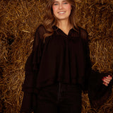 GINEVRA BLACK RUFFLE BLOUSE