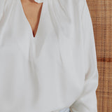 ANNELIES WHITE SATIN FLOWER BLOUSE