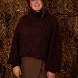 ELUNIE BROWN ROLL NECK KNITTED SWEATER
