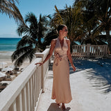 CORAZON DE MEXICO PEACH SATIN HALTER DRESS