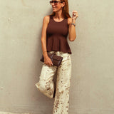 ECRU PRINT WIDE LEG JEANS 6033