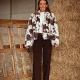 COW PRINT FAUX FUR COAT
