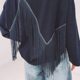 ANNELIES DARK BLUE FRINGE SWEATER