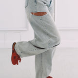 BLUE CUT-OUT BALLOON JEANS A5157
