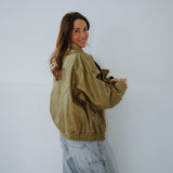 EVELYNE OLIVE GREEN SHINY LEATHER JACKET