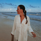 VAMOS A LA PLAYA WHITE LINEN DRESS