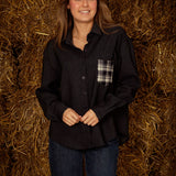 JOVIE DARK BLUE DENIM BLOUSE - BEIGE POCKET