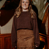 DAZZLE NIGHT BROWN FRINGE STUDS SKIRT