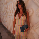 LAAYOUNE MULTICOLOR PASTEL CROCHET HALTER TOP