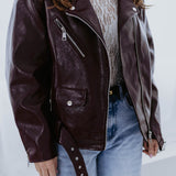 BRANDY BURGUNDY SHINY LEATHER JACKET