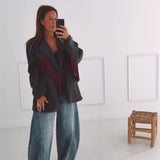 JOLENE DARK GREY STRIPED FRINGE BLAZER