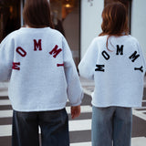 MOMMY GREY SWEATER - DARK BLUE LETTERS