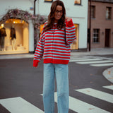 CLIO RED STRIPED BUTTON CARDIGAN