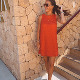 SANTA POLA RED FLOWER LACE DRESS