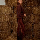 NOELLE BROWN ASYMMETRIC SATIN LACE SKIRT