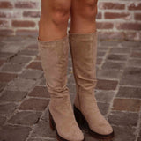 GRACE TAUPE SUEDE HEEL BOOTS