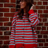 CLIO RED STRIPED BUTTON CARDIGAN