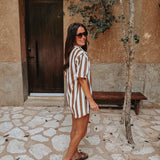 ILUSION BROWN/WHITE STRIPED PLAYSUIT