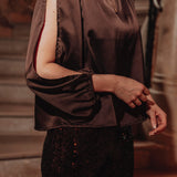 LIVE LOUDER BROWN SATIN BLOUSE