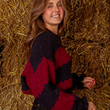 SERENNA DARK BLUE/BORDEAUX STRIPED KNIT SWEATER