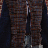 NASHVILLE BROWN/DARK BLUE CHECKERED SLEEVELESS JACKET