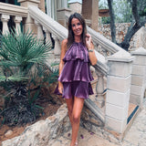 GIRONA BURGUNDY LAYER HALTER DRESS