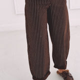 BROWN STRIPED BALLOON JEANS 9356