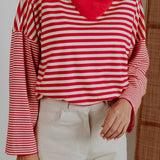 GWEN RED/ECRU STRIPED LONGSLEEVE SHIRT