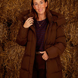 TAELIS BROWN LONG PUFFER COAT