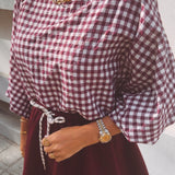 PRE-ORDER AVERY BORDEAUX CHECKERED BLOUSE