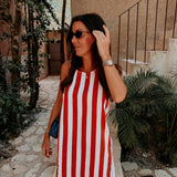 SOL, MAR Y TU RED/WHITE STRIPED DRESS