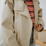 EVELYNE BEIGE SHINY LEATHER JACKET