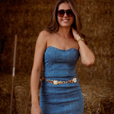 CASSIDY BLUE BANDEAU DENIM DRESS