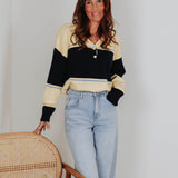 LENTHE YELLOW/DARK BLUE STRIPED POLO SWEATER